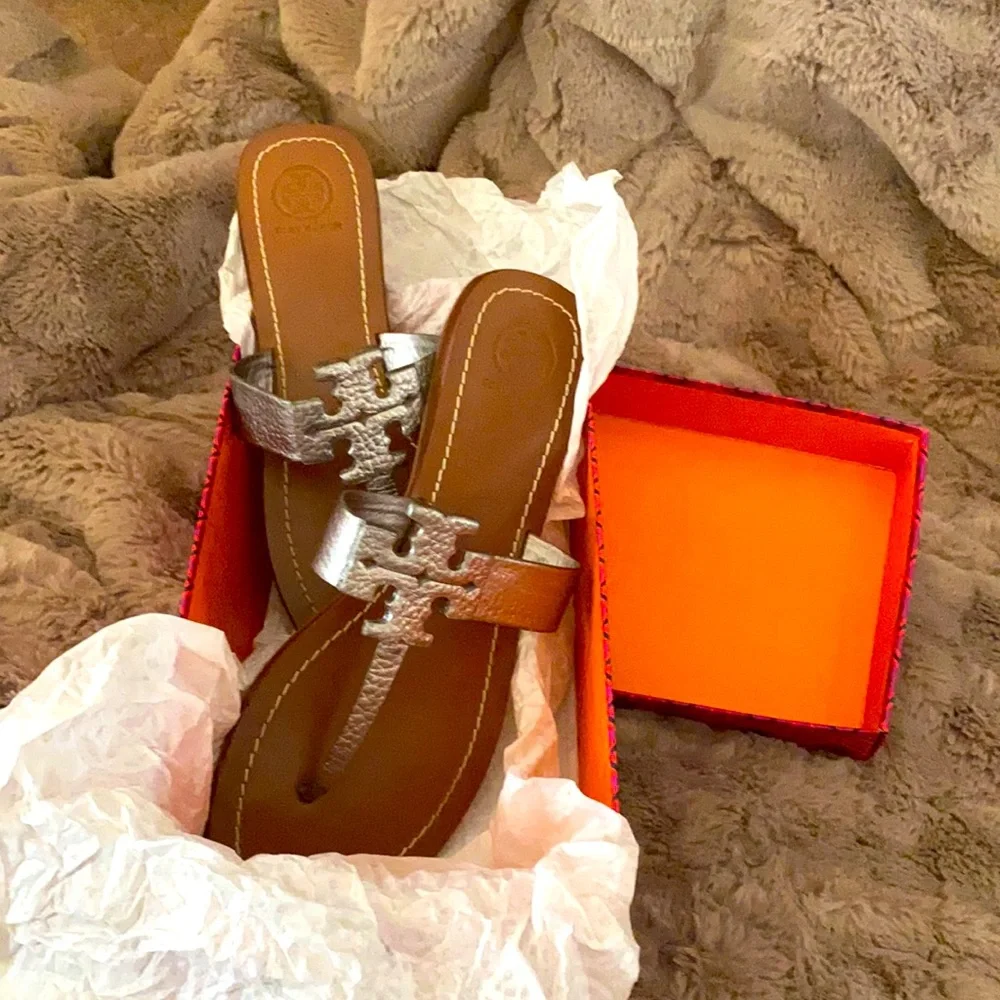 Tory Burch Silver Metallic Miller Thong Sandals